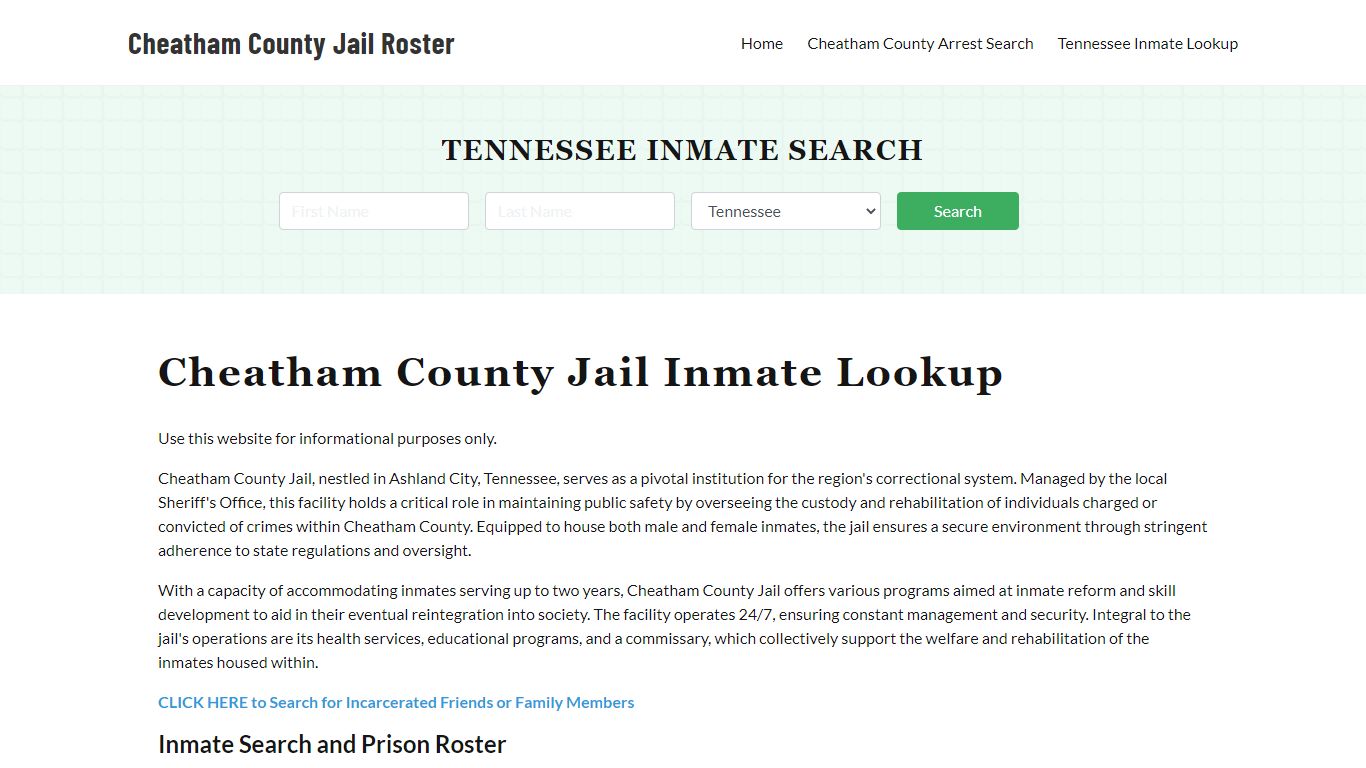 Cheatham County Jail Roster Lookup, TN, Inmate Search